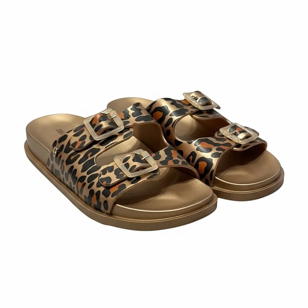 Mini Melissa Gold and Leopard Kids Sandals